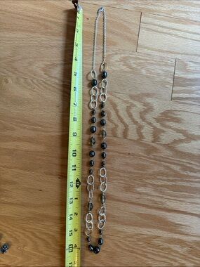 Elegant Black Beaded Link Necklace with Silver-Tone Rings